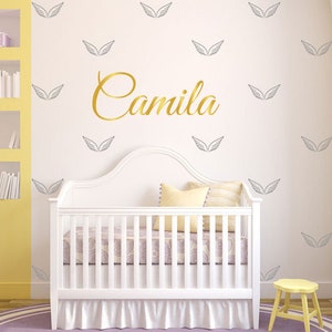 Personalized Name Angel Wings Wall Decal | Angel Wall Decor for Nursery | Angel Wings Stickers for Wall | Set of 48 | AW2