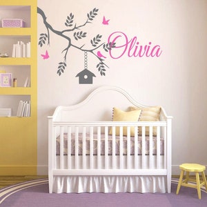 Personalized Name Wall Decal | Tree Branch Birds Wall Decal | Custom Name Wall Decal | Decal for Nursery cn43