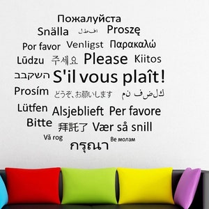 Väggdekal "Snälla på flera språk" - Avtagbar vinylklistermärke t920