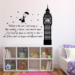 Mary Poppins Quote Wall Decal Cartoon Decals for Nursery Let's Fly a Kite Mary Poppins Wall Art 38mp