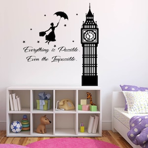 Mary Poppins Quote Wall Decal Cartoon Decals for Nursery Let's Fly a Kite Mary Poppins Wall Art 36mp