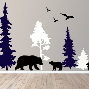 Forest Wall Decal | Bear Wall Decal | Pine Trees Wall Decal | Bears in the Forest Wall Decor | Large Decal comp3