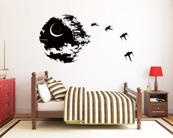 Death Star Wall Decal Star Wars Endor Battle X Wing Fighters Sticker Battle Decor X Wing Fighters Pattern Wall Decal