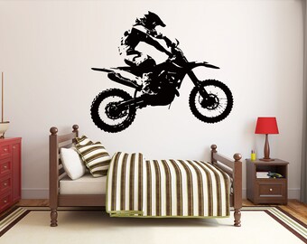 Motorcross Wall Sticker Set Children Art Decal Kids Bedroom Vinyl Bike Racing