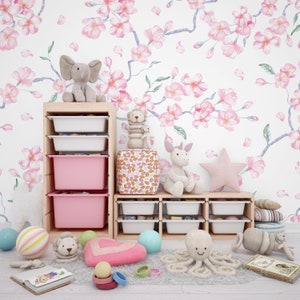Pink Floral Wallpaper Peel and Stick Pink Flowers Self Adhesive Removable Fabric Wallpaper PW150