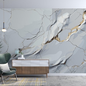 Gray Marble Pattern Wallpaper Marble Texture Peel and Stick Natural Stone Grey Wallpaper Marble Style Wallpaper Wall Art Home PW645