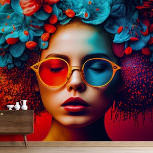 Woman Peel and Stick Wallpaper for Beauty Salon Self Adhesive Removable Fabric Beautiful Woman Salon Mural Bright Colors Wallpaper PW268