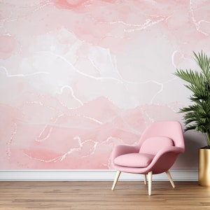 Pink Marble Peel and Stick Wallpaper Pink Wall Mural Self Adhesive Removable Fabric Wallpaper PW125