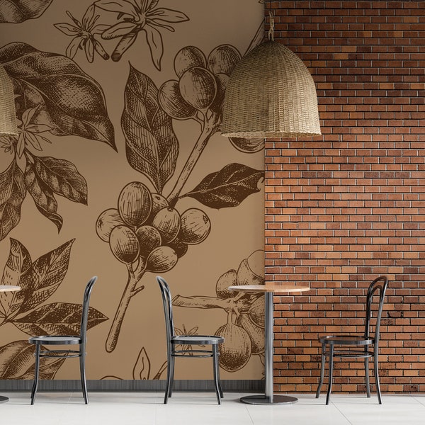 Coffee Peel and Stick Wallpaper for Coffee Shop Self Adhesive Removable Fabric Restaurant Mural Wallpaper PW164