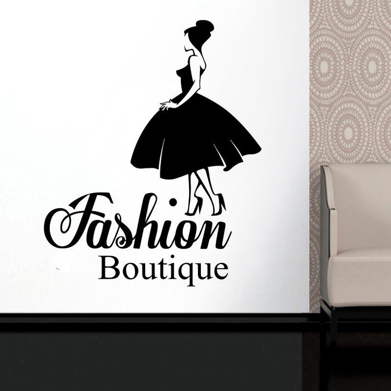 Wall Decal Window Sticker Beauty Salon Woman Face Fashion Style Clothing Boutique Dress Black Dress Model Hat 2959