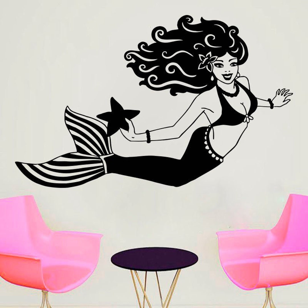 Mermaid Wall Decal: Removable Vinyl Sticker, Bathroom Decor 4324 - Etsy