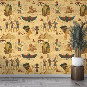 Ancient Egypt Peel and Stick Wallpaper Egyptian Wall Mural Self Adhesive Removable Egyptian Gods Wallpaper PW752