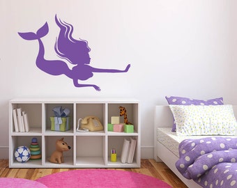 Mermaid Wall Decal: Removable Vinyl Sticker, Kids Bathroom Decor J039