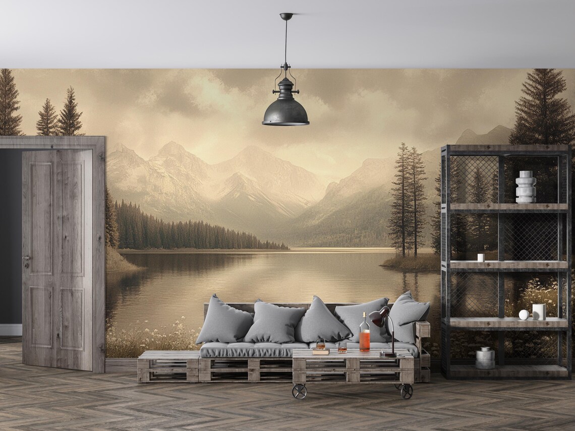 Serene Mountain Lake Mural - Peel and Stick Wallpaper, Nature Wall ...