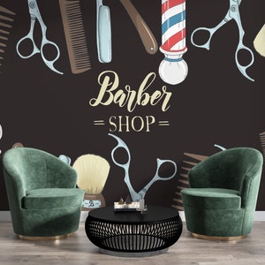 Barber Shop Wallpaper for Salon Peel and Stick Self Adhesive Removable Barber Shop Wall Graphics Hair Cuts Vintage Wallpaper PW579
