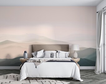 Ivory Drift Highlands | Neutral Mountain Landscape Mural | Minimal Peel and Stick Wallpaper | D189