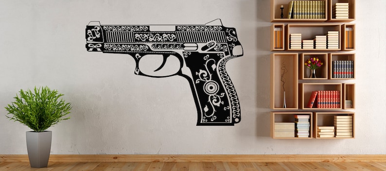 Weapon Gun Bullet Shot Bandit Wall Decal Window Sticker Design Handmade 4720