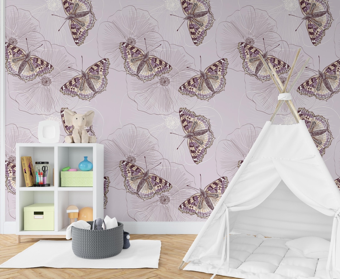 Floral Butterfly Peel & Stick Wallpaper, Removable Flowers and ...