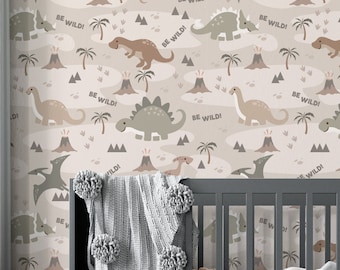 Jurassic Dreams Mural | Dino Park Peel & Stick Wallpaper | Removable Dinosaur Nursery Decor | PW400