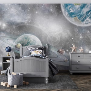 Space Wallpaper Peel and Stick for Kids Bedroom Planets Solar System Sky Wall Mural Self Adhesive Outer Space Removable Wallpaper PW308