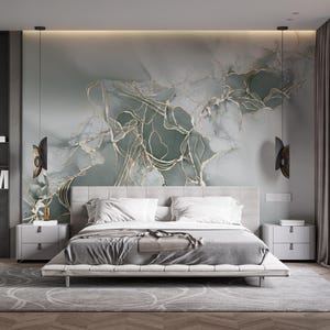 Gray Green Marble Pattern Wallpaper Marble Texture Peel and Stick Natural Stone Grey Wallpaper Marble Style Wallpaper Wall Art Home PW644