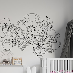 Adesivo de parede Alice no País das Maravilhas | Decoração de parede Alice | Adesivo de parede de desenho animado AL15