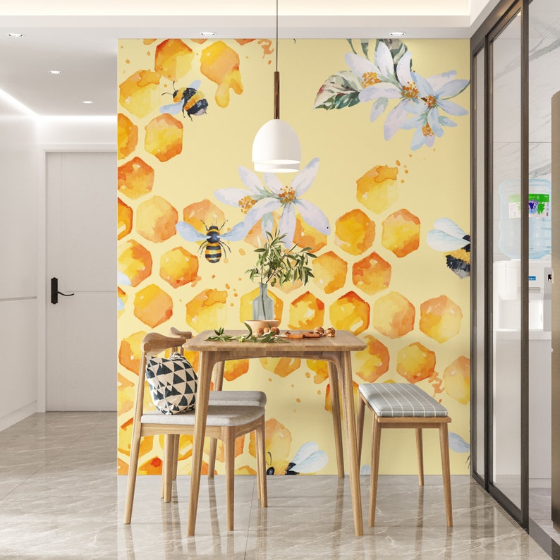 Bee Peel and Stick Wallpaper Yellow Honey Bees Wall Mural Self - Etsy
