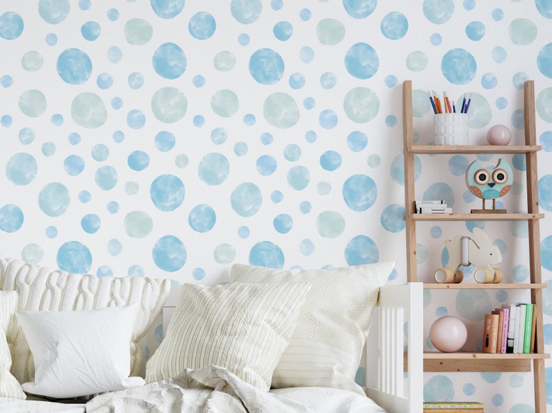 Watercolor Blue Polka Dot Peel and Stick Wallpaper Etsy