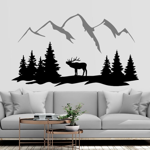 Nature Mountains Wall Decal Mountain Wall Sticker Pine Etsy