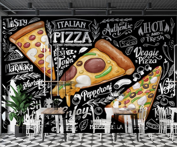 Italian Pizza Art Mural | Restaurant Food Peel & Stick Wallpaper