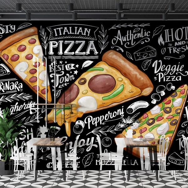 Pizza Restaurant Wall Graphics Peel and Stick Wallpaper Italian Restaurant Self Adhesive Removable Fabric Restaurant Mural PW171