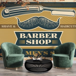 Barber Shop Wallpaper for Salon Peel and Stick Self Adhesive Removable Barber Shop Wall Graphics Hair Cuts Vintage Wallpaper PW575