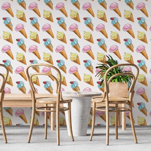 Papel tapiz autoadhesivo de tela extraíble con diseño de helados para pared, para cafetería, restaurante, PW492