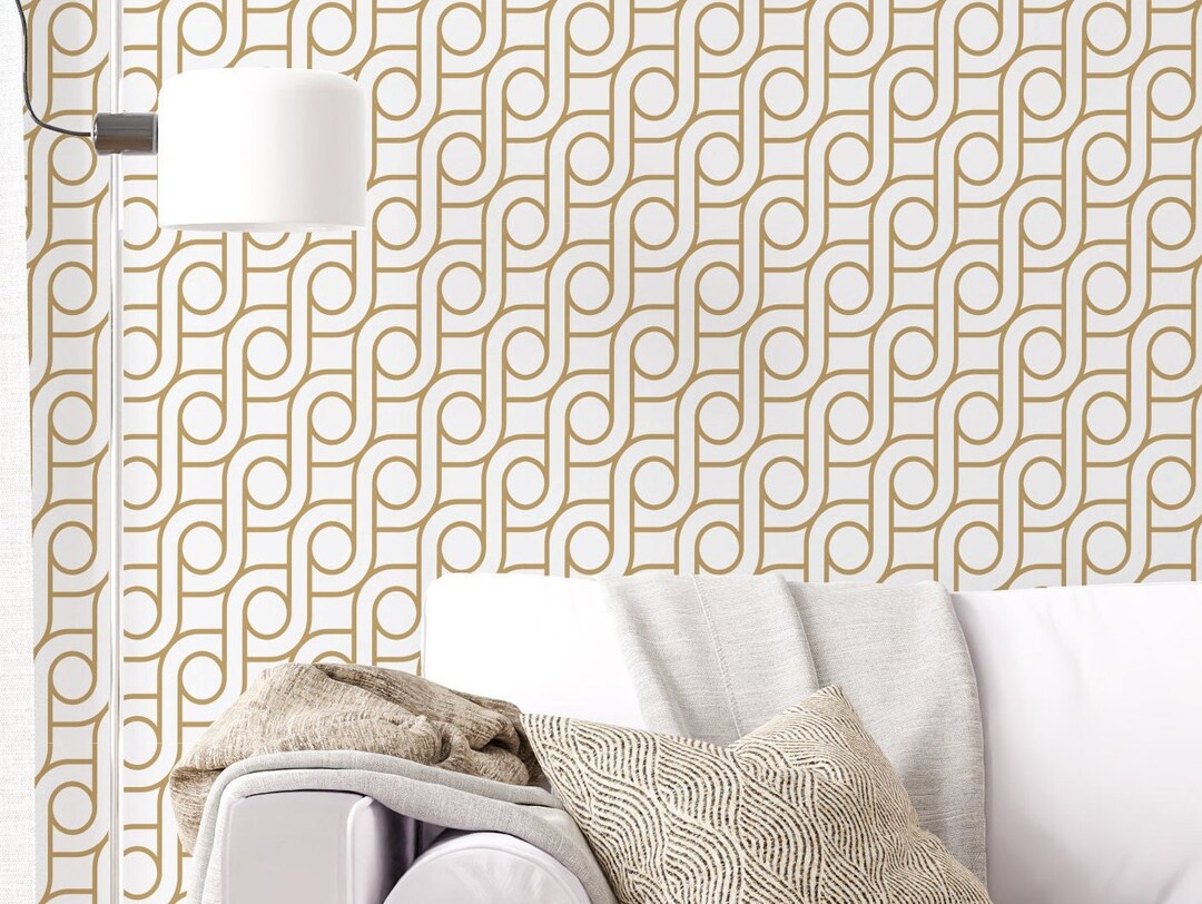 Geometric Gold Peel and Stick Wallpaper: Removable Fabric Accent Wall ...