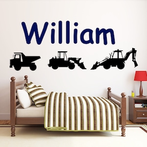 Personalized Name Construction Bulldozer Wall Decal | Heavy Construction Wall Sticker | Tractor Wall Decor | Decals for Boys HL21