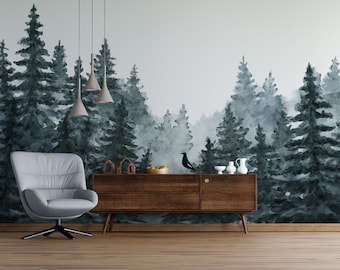 Pine Tree Forest Wall Mural | Evergreen Nature Peel & Stick Wallpaper | PW220