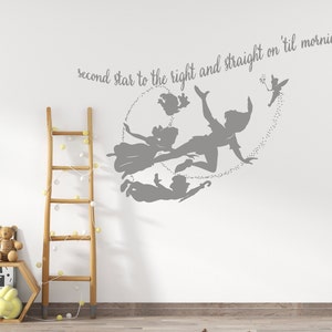 Décalcomanie murale Peter Pan Never Grow Up Quote Sticker mural dessin animé pour enfants Peter Pan Ship (pcus)