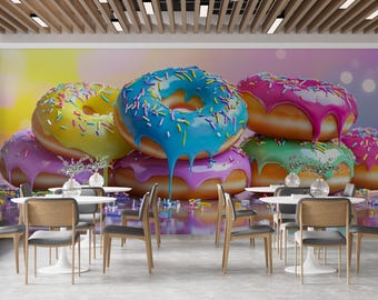 Colorful Donut | Fun Dessert Bakery Wall Mural | Peel and Stick Wallpaper