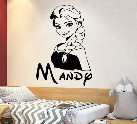 Personalized Name Princess Elsa Wall Decal Frozen Wall Decor Cartoon Wall Sticker Wall Decor for Girls Bedroomr 5001