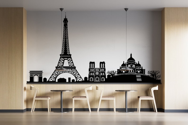 Paris Wall Decal Paris Skyline Wall Sticker Eiffel Tower Etsy