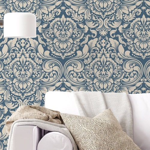 Buy Victorian Damask Wallpaper Peel and Stick Vintage Damask Blue Online in India - Etsy Buy Victorian Damask Wallpaper Peel and Stick Vintage Damask Blue Online in India - Etsy