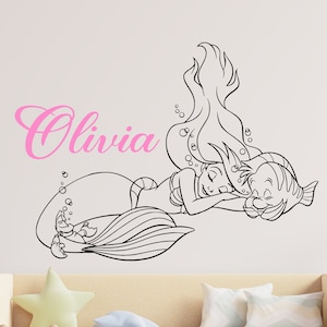 Sticker mural princesse Ariel petite sirène décoration murale dessin animé Sticker mural décoration murale pour chambre de filles CUS52