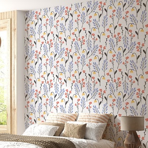 Floral Wallpaper  Peel and Stick Wallpaper Watercolor Botanical Self Adhesive Removable Fabric Wallpaper PW115