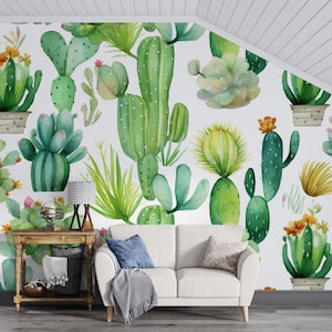 Cactus Peel and Stick Wallpaper Green Cactus Wall Mural Self Adhesive Removable Cactus Wallpaper PW329