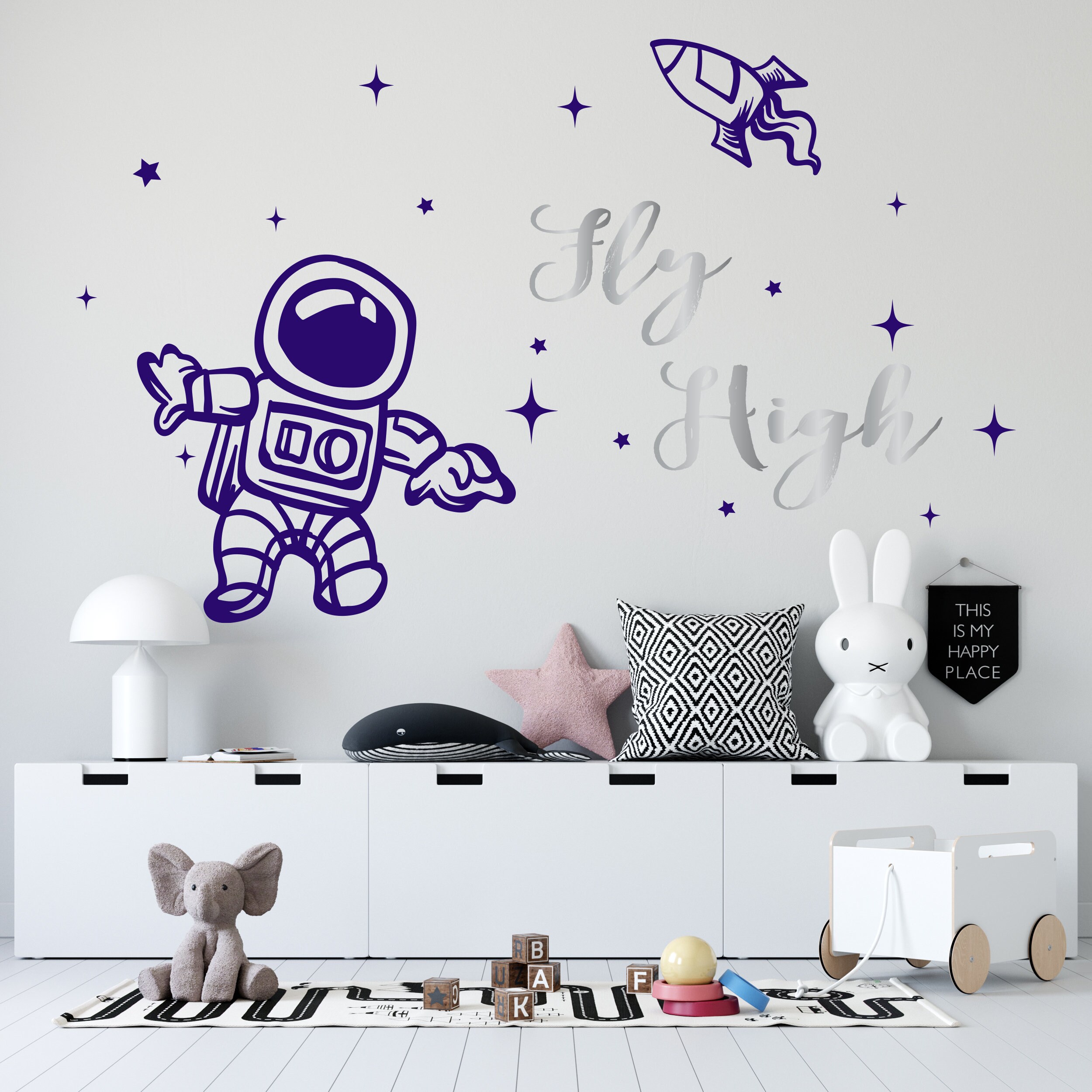 Astronaut Wall Decal Outer Space Wall Decal Custom Name - Etsy
