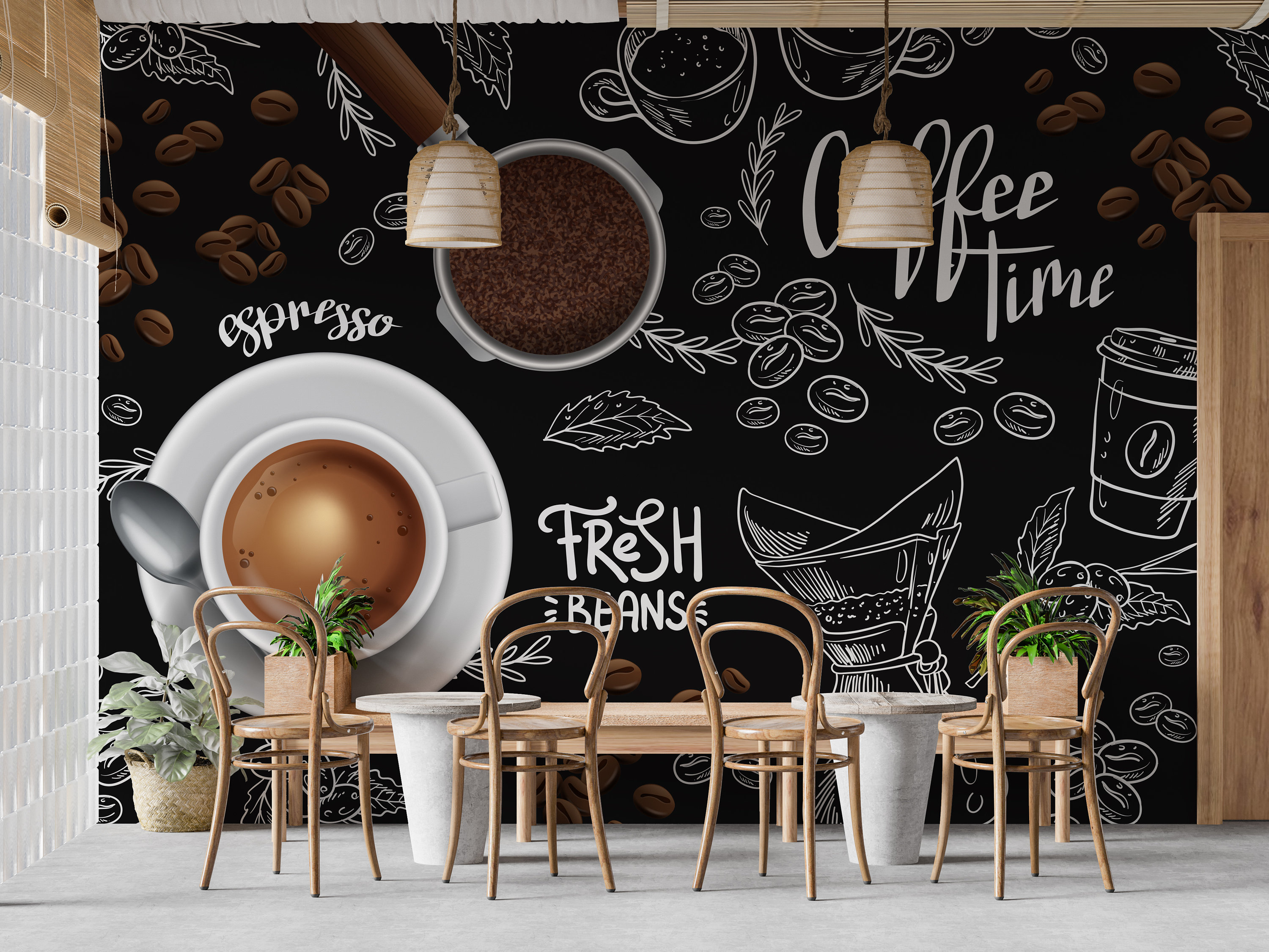 Coffee Text Wallpaper, Cafe Wallpaper, Peel and Stick, Removable