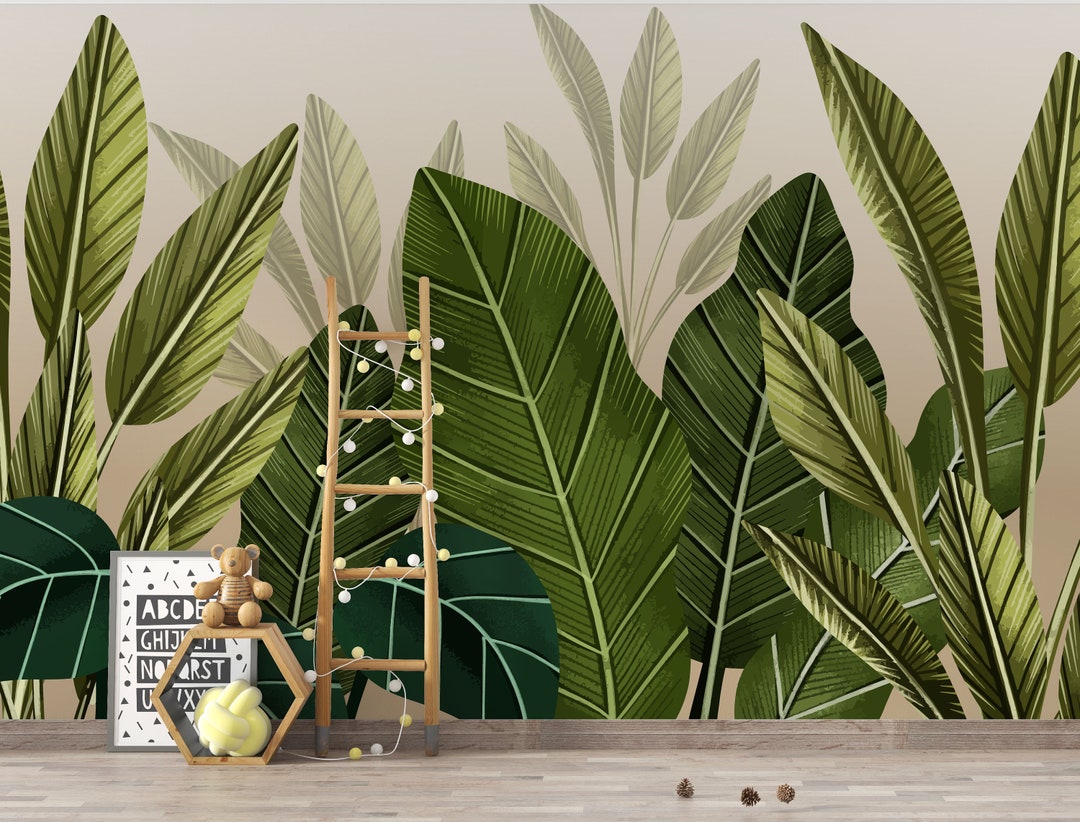 Palm Grove Jungle Wallpaper Large Green Banana Leaves Fresh Tropical ...