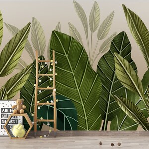 Tropical Wall Mural Peel and Stick Wallpaper Dark Tropical Wallpaper Self Adhesive Removable Fabric Jungle Wallpaper for Office PW237