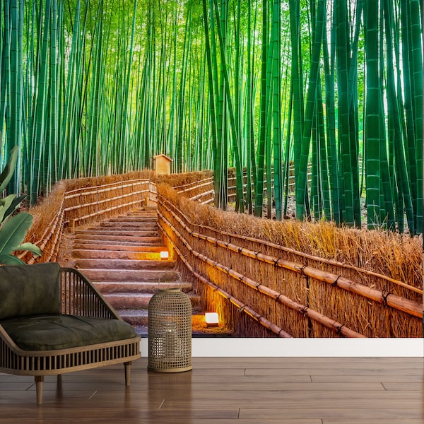 Bamboo Wallpaper Nature Wall Graphics Green Plants Bamboo Peel and Stick Wallpaper for Restaurant Bamboo Tall Trees PW458