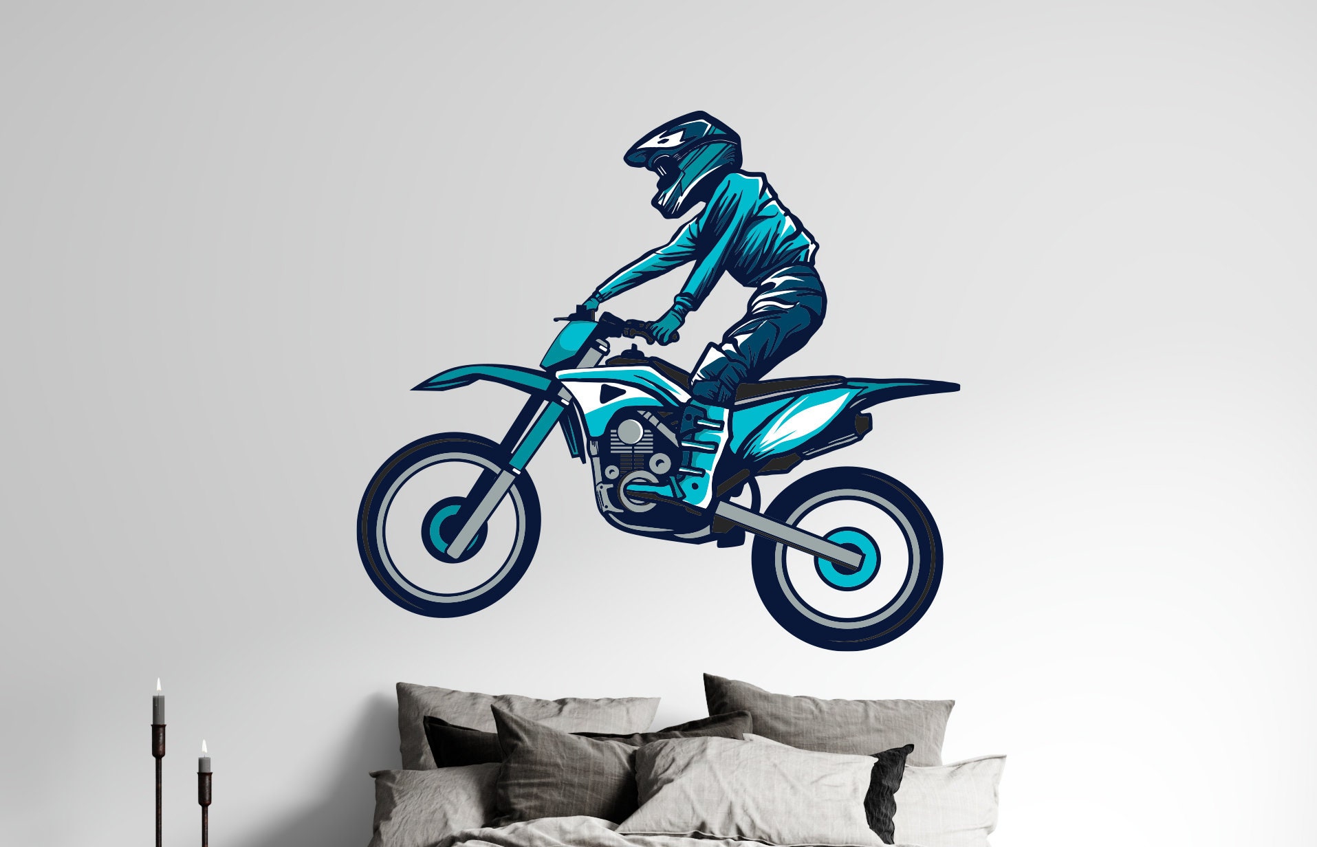 Motocross Wall Decal Motorcycle Wall Sticker Chopper Bike Wall Etsy